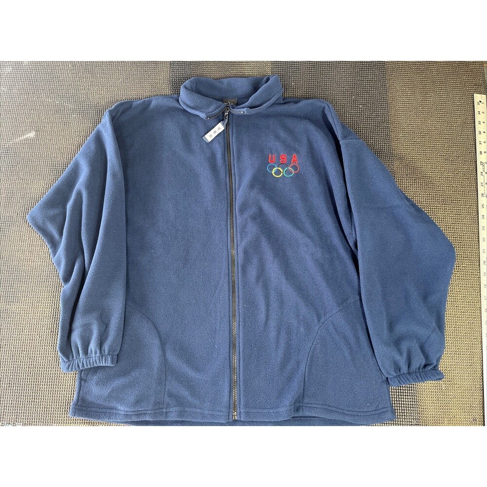 Mens USA Olympic XL Blue Full‎ Zip Mock Neck Fleece Jacket Made In USA